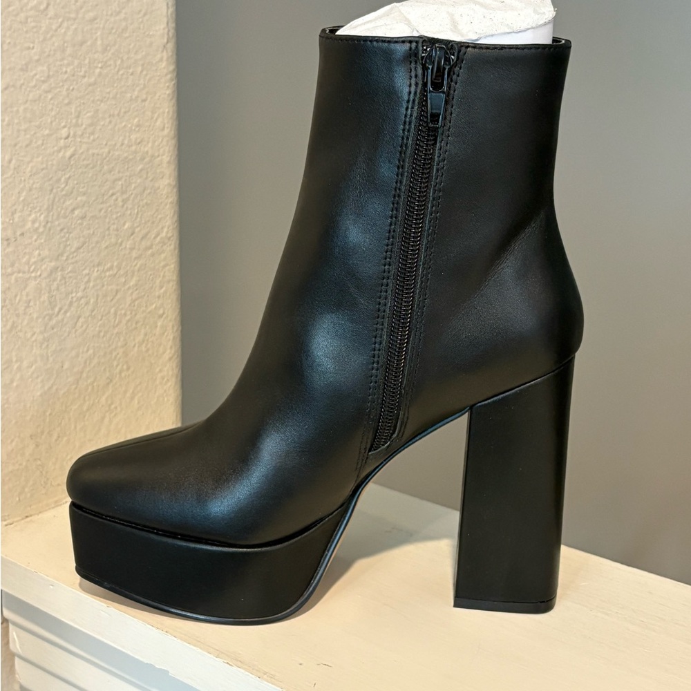 LISA VICKY BAM Black tall Mod Chunky Platform Block Square Toe Booties Size 5.5M - Picture 3 of 10